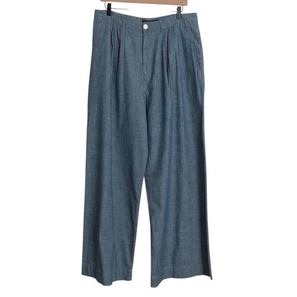 Lauren Ralph Lauren LRL Wide Leg Chambray Pants Pleated High Rise Size 12 - Picture 3 of 9